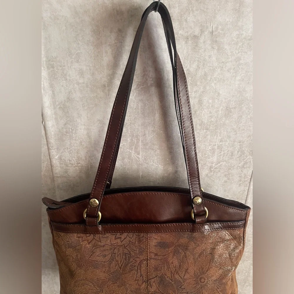 Patricia Nash Poppy Tote Peruvian Tooling Nappa Etched Floral Brown Shoulder Bag